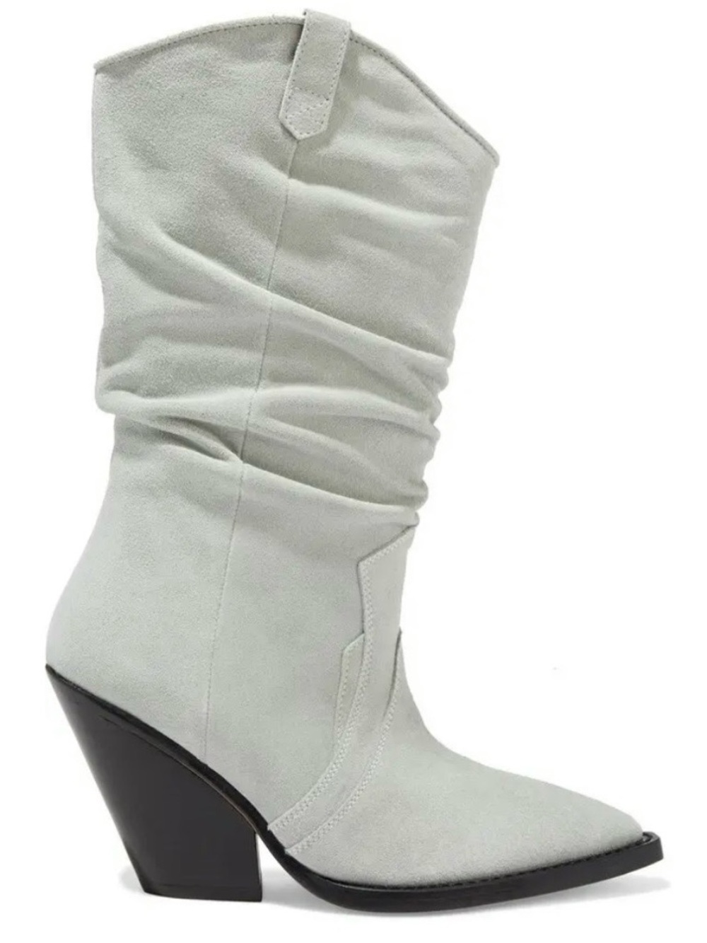 IRO Paris Marliag Gathered Suede Boots, Gray Slouchy Mid-Calf Heeled Boot 36 NWT